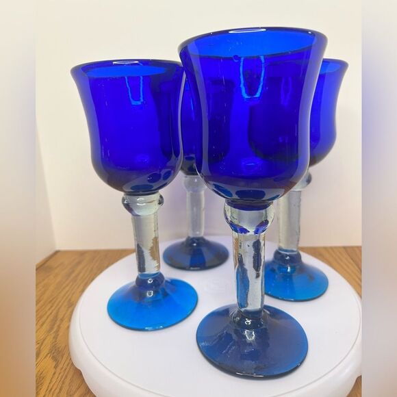 Other - Cobalt Blue Stemware Glasses Set 🍷 Vintage Hand Blown Wine Goblets